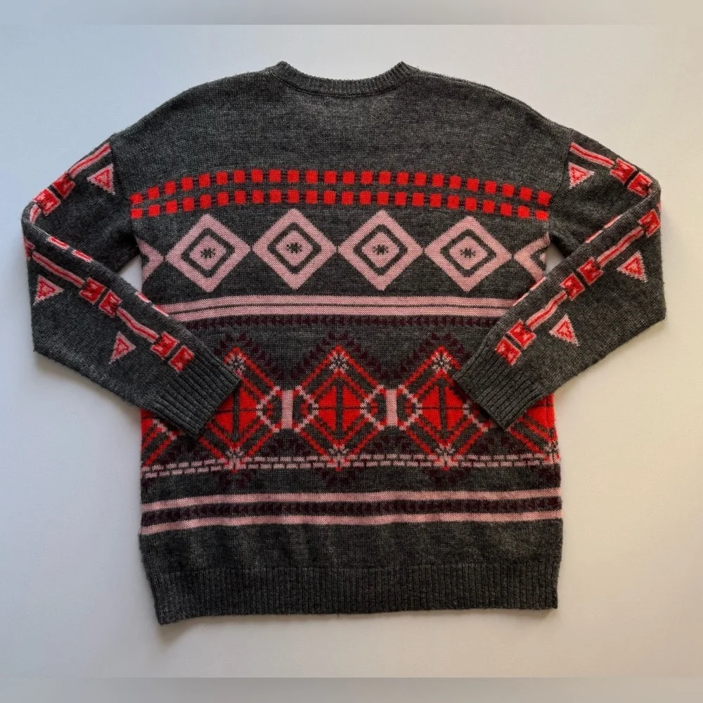 J. CREW Gray and Red Patterned Women's Sweater 🌺 40% WOOL ✅